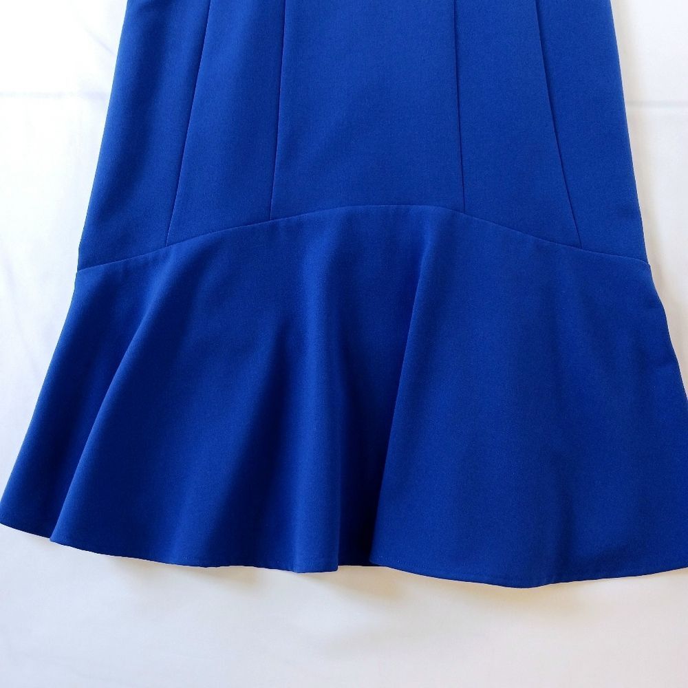 Tailored Sheath Bodice Dress Flounce Hem Elegant Workwear Royal Blue Size 6 - Picture 2 of 13